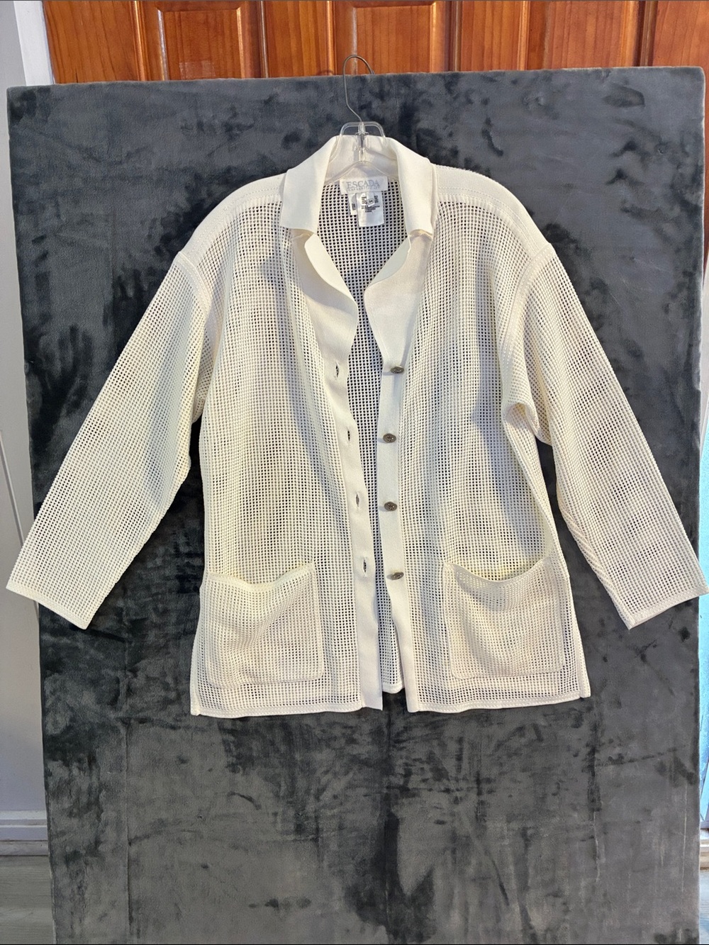 Vintage ESCADA by Margaretha Ley Cream Mesh Button-Front Jacket with Pockets